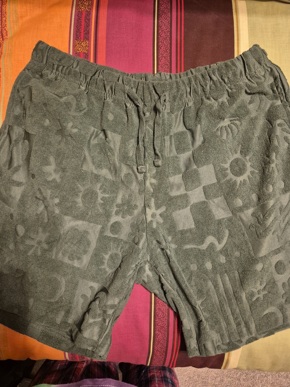 Men's Green Terry Drawstring Athletic Shorts - NegatiVe Space - Medium